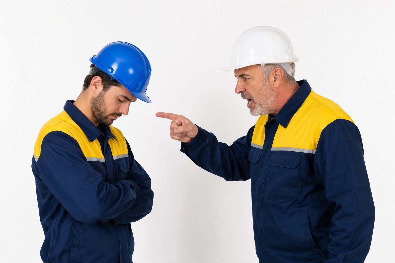 responsable n’est pas coupable Manager pointant du doigt un opérateur après un incident, illustrant la confusion entre responsabilité, culpabilité et facteurs humains au travail.